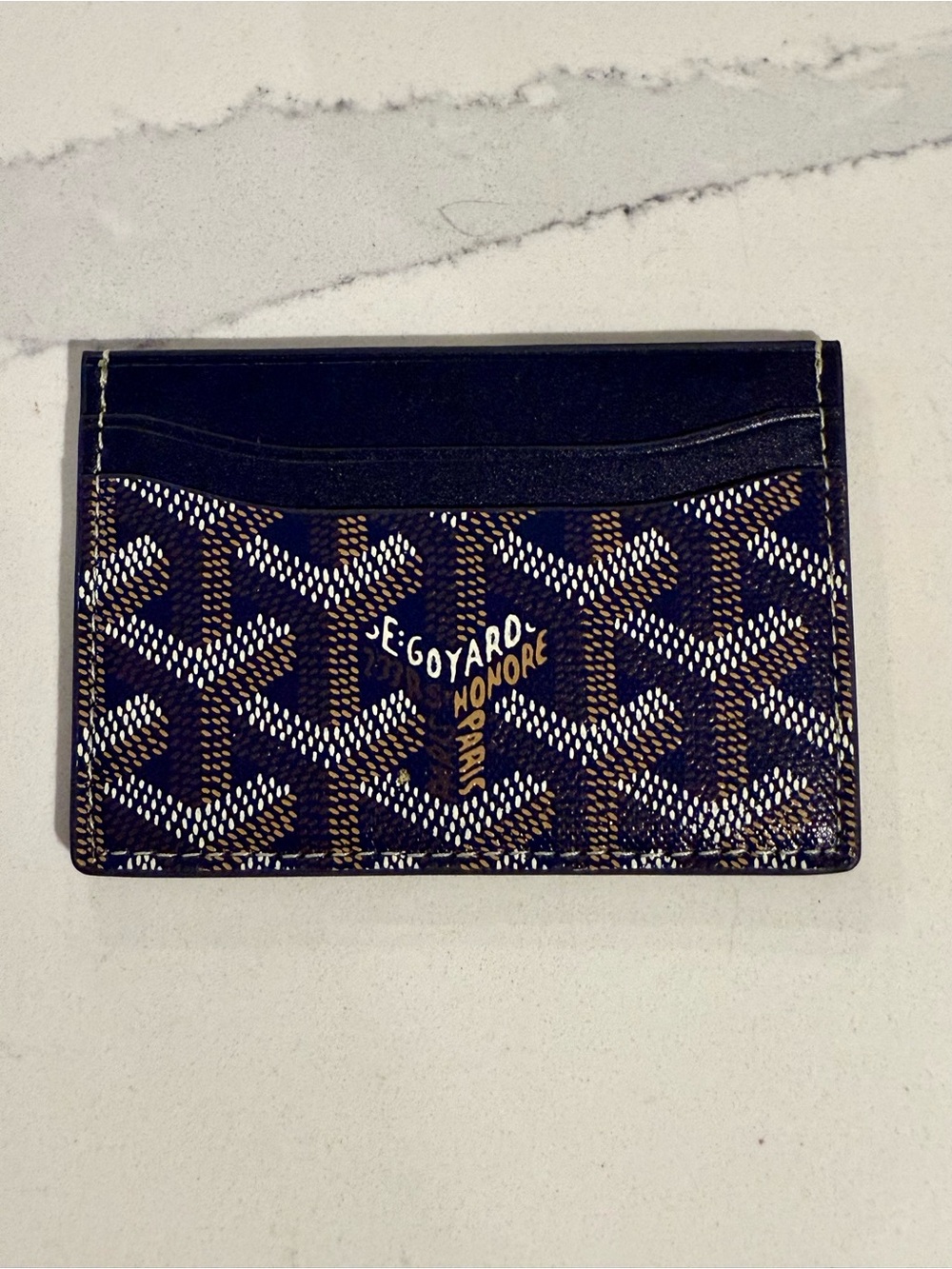 Goyard Navy & Brown Patterned Card Holder DS no box image 2
